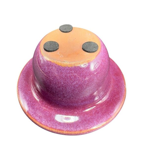 Contemporary Purple Glaze Ceramic Flower Frog On A Black Metal Holder Decorative - Picture 2 of 12